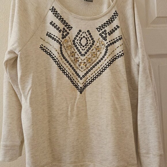 Beige soft Comfy sweater black gold embellishments XL - Picture 1 of 5